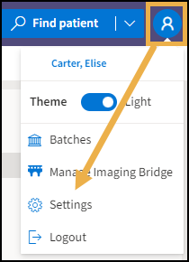 User profile icon and menu options with a yellow highlight box around the icon and a yellow arrow pointing down towards Settings. 